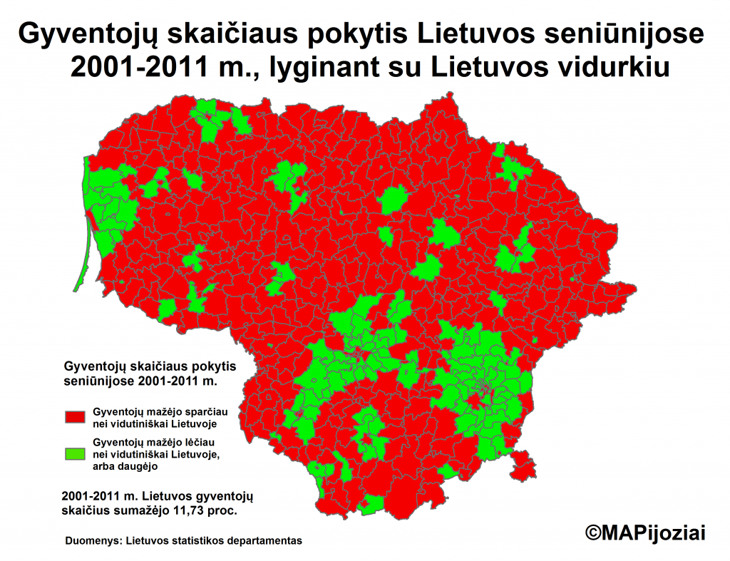 Gyventojų skaičiaus pokytis Lietuvos seniūnijose 2001-2011 m.